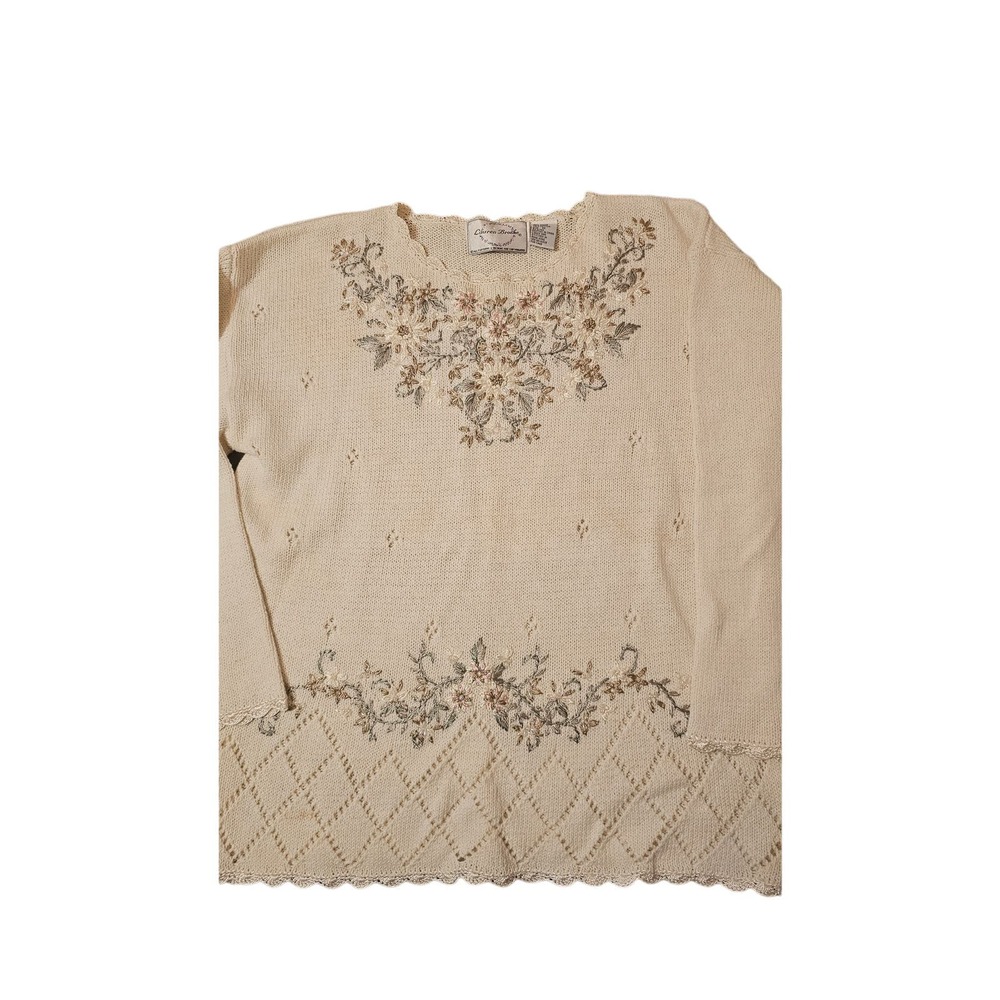 Vintage Lauren Brooke flower and bead knit sweater size medium